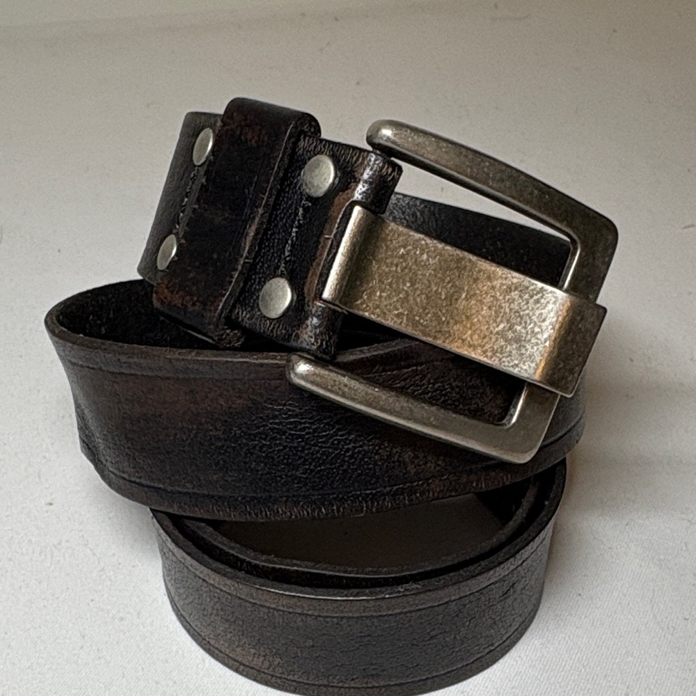 Unbranded Dark Brown Leather wide prong Belt 36-41” ish